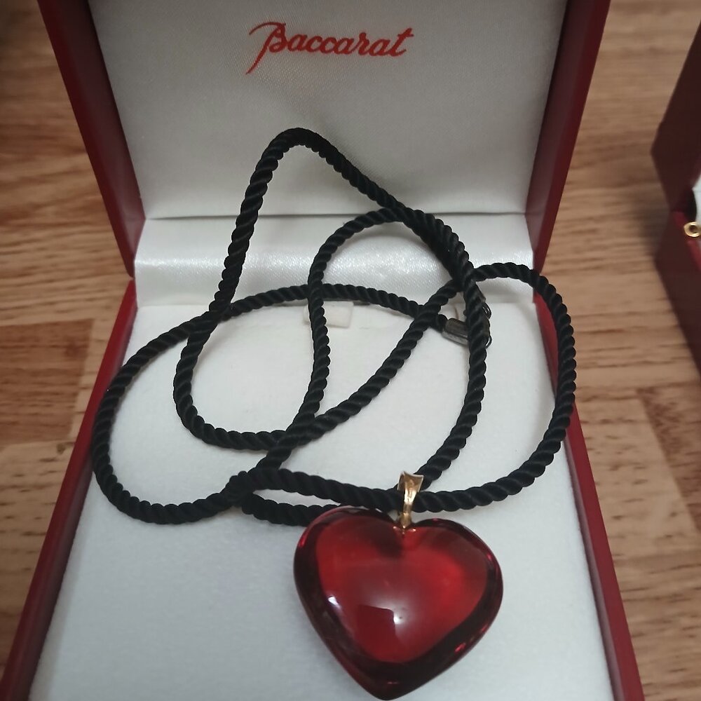 Baccarat Red Heart pendant with cord necklace